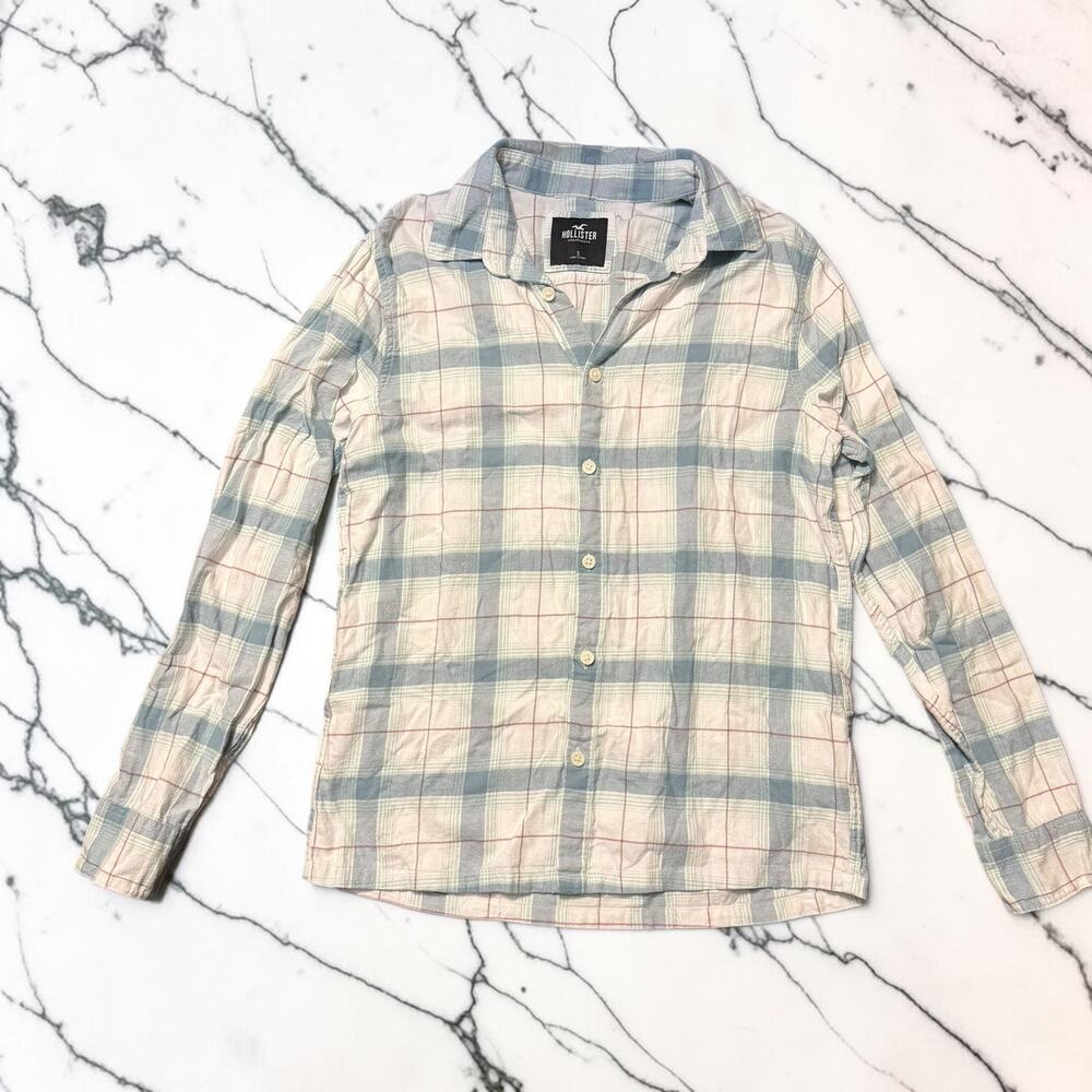 Hollister Flannel Shirt Size Small Blue White Plaid Long Sleeve Button Down Mens